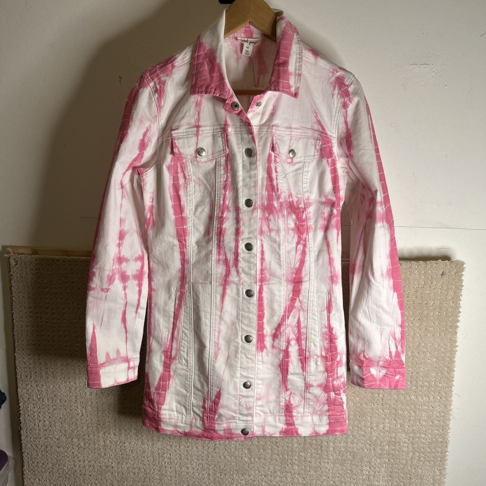 Tribal Jean Long Tie‎ Dye Pink White Long Jacket Sz PS